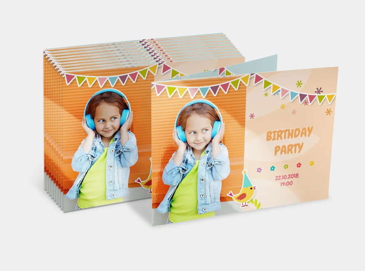 10er Set | Klappkarte, quer, oben gefaltet | mit Bild für den Kindergeburtstag