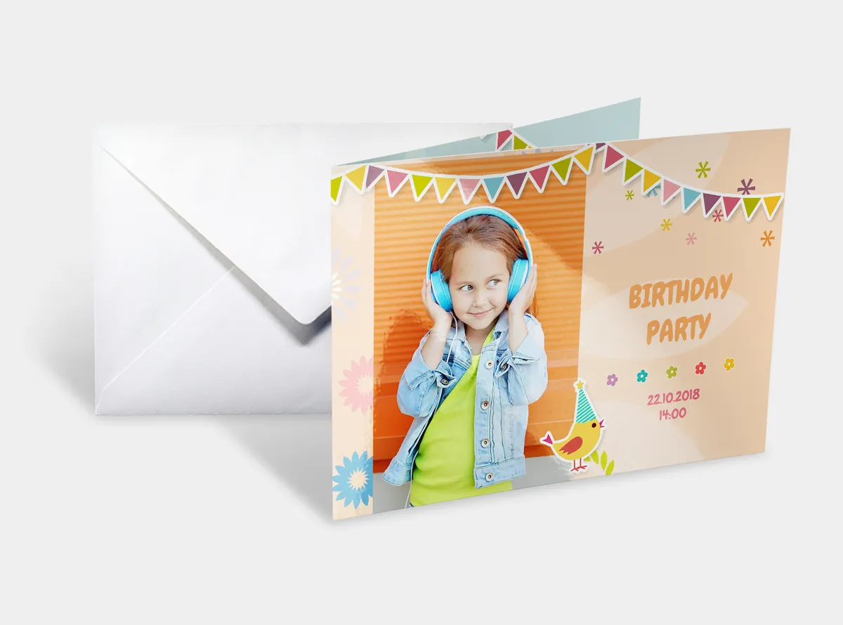 Klappkarte breit mit Bild zum Kindergeburtstag